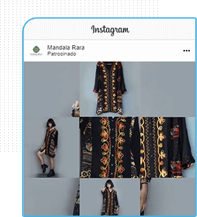 Anúncio patrocinado do Facebook sobre a loja Mandala Rara mostra uma mulher com vestido Indiano 