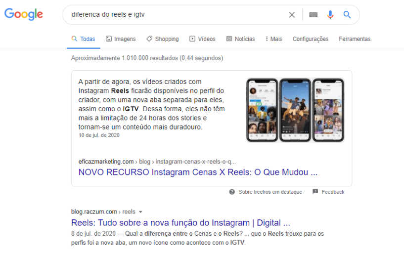 Exemplo de Featured Snippet (posição zero)